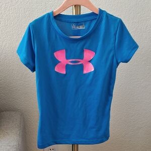 Under Armour Kids Blue T-Shirt with Pink Logo